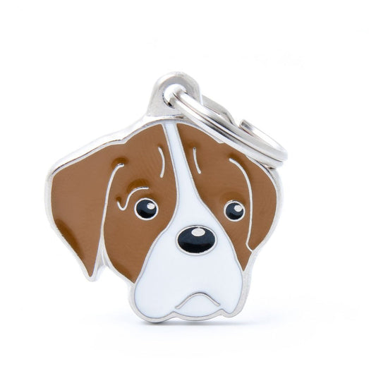 תג שם לכלב עם חריטה BOXER WHITE AND BROWN-MF34